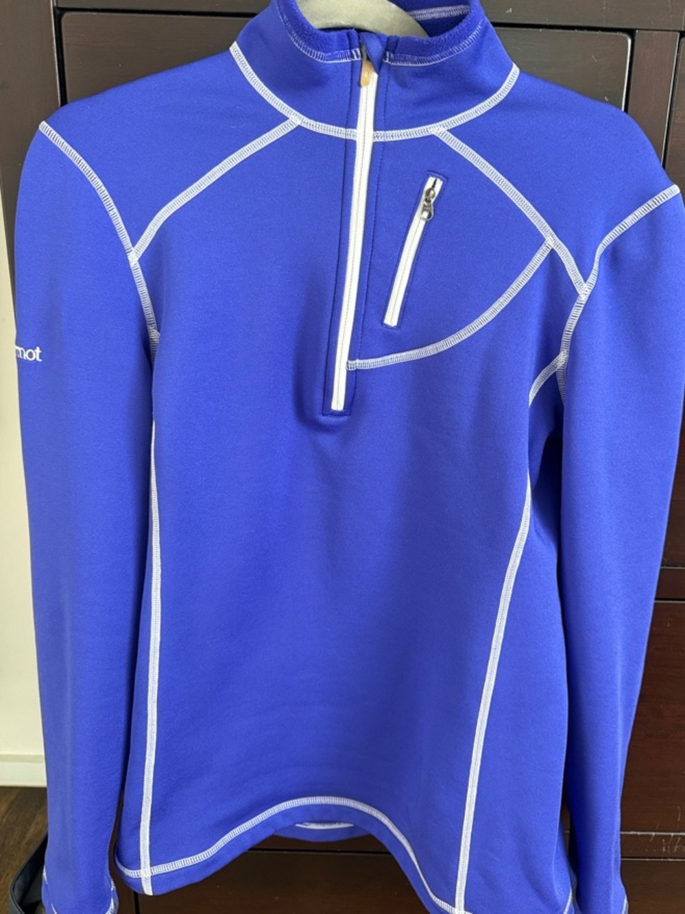 Marmot Royal Blue Half-Zip Sweater with White Contrast Stitching